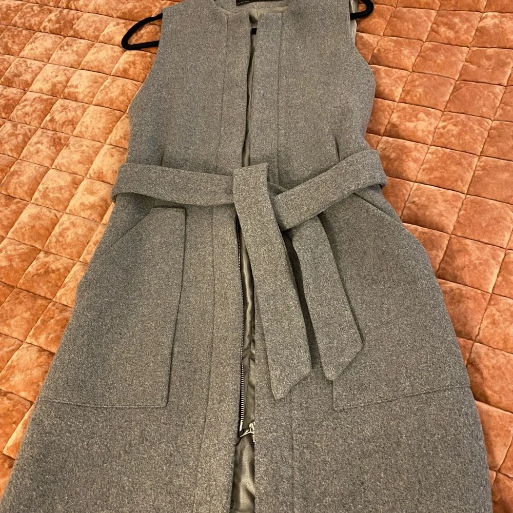 ZARA Wool Blend Long Vest Coat with Zipper - Picture 3 of 11